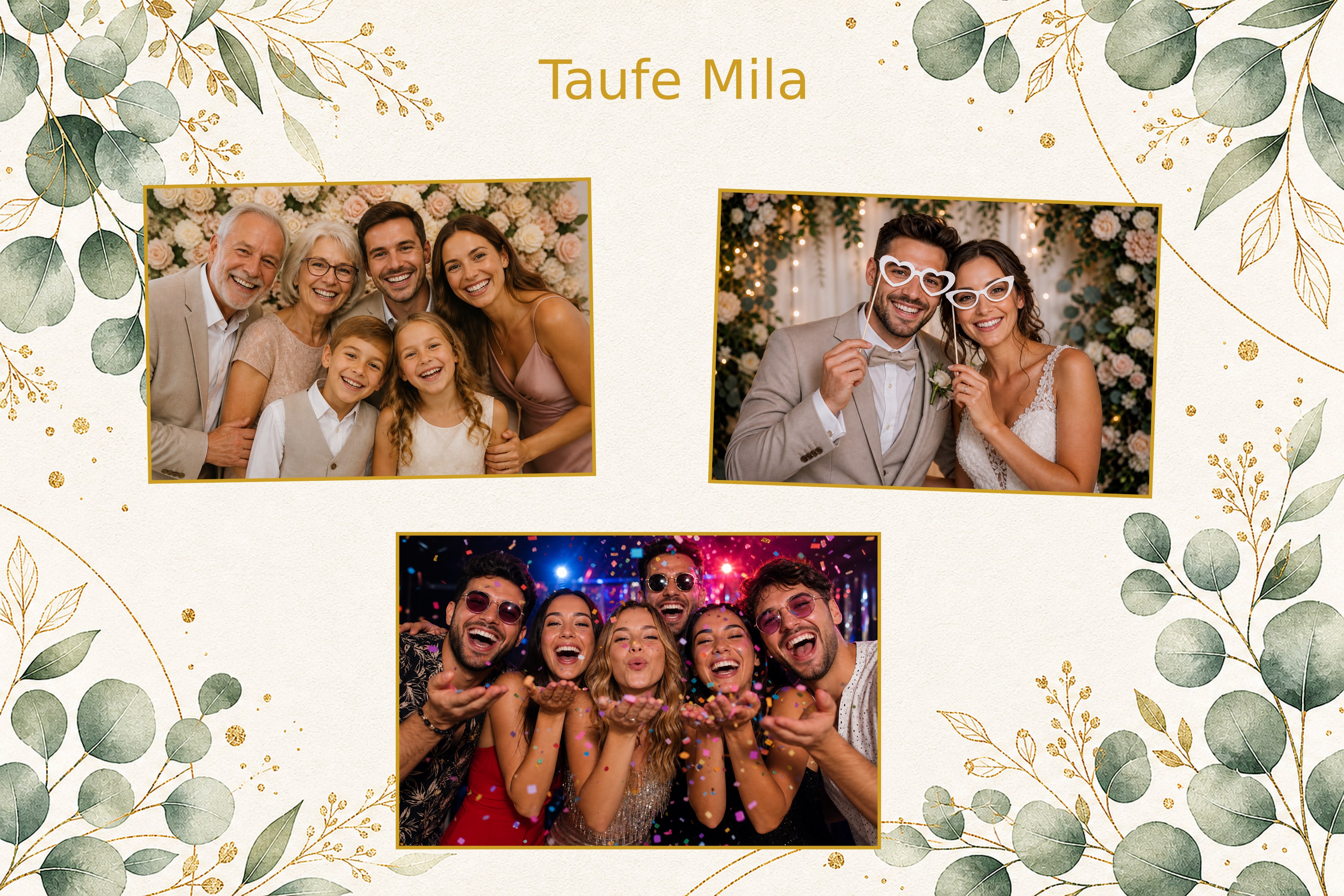 Layoutvorlage Eukalyptus Gold aus der FotoboxSuite Studio App